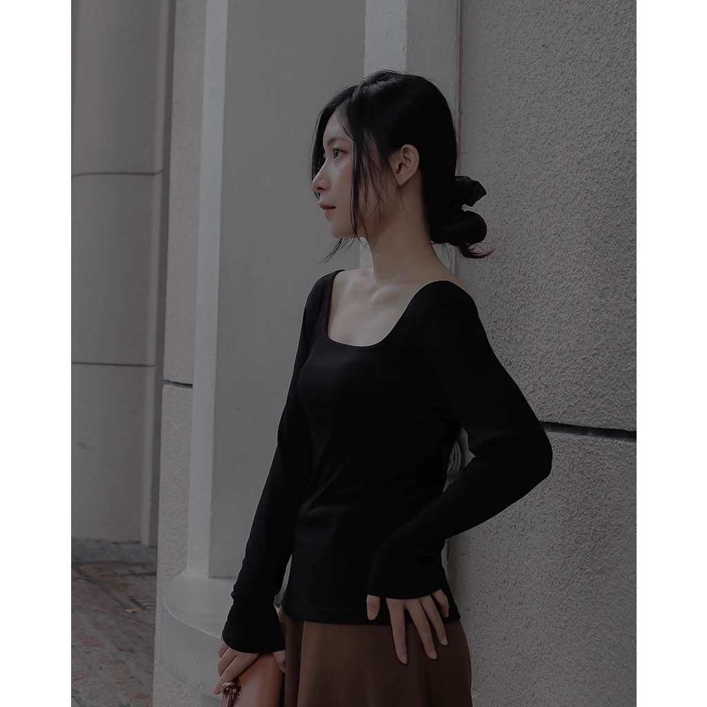 Áo len vải siêu mịn tay dài cổ vuông