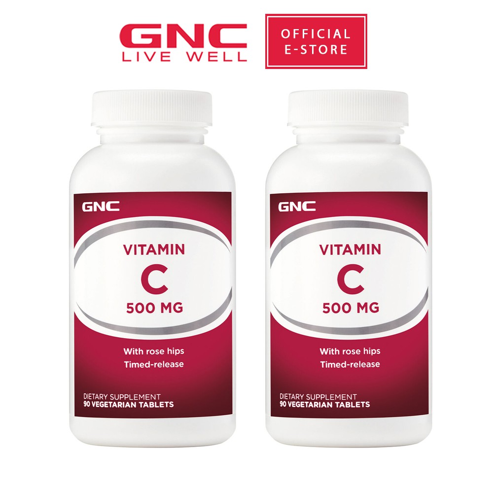 [Bundle of 2] GNC Vitamin C 500 with Rose Hips (90 Tablets x 2 bottles