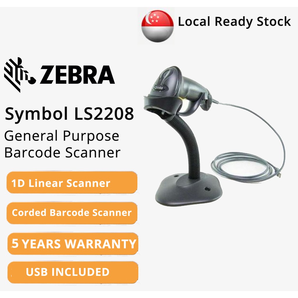 Zebra LS2208 Barcode Scanner (KIT) Shopee Singapore