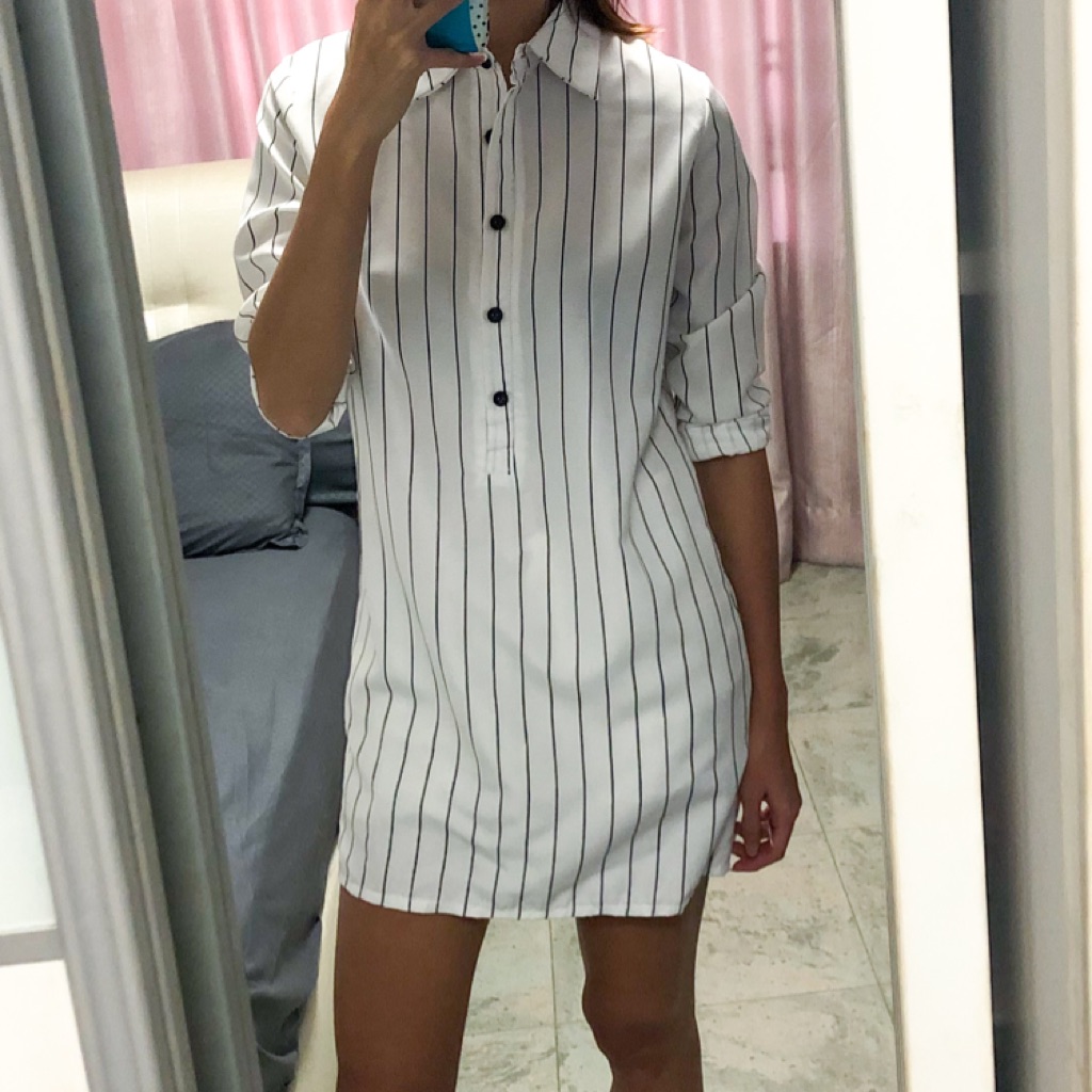 white casual shirt dress