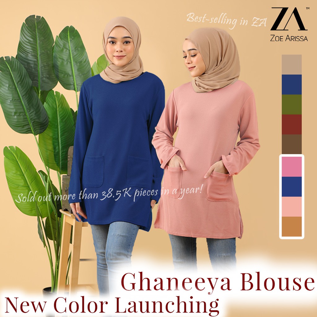  Shop Malaysia BLOUSE  POCKET MUSLIMAH  LABUH Plain Blouse  Long Top Readystock Ghaneeya 