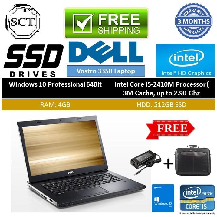 Refurbished Condition 950 98 Dell Vostro 3350 Core I5 2410m 4gb 256gb Ssd 13 3inch Home Business Laptop Shopee Singapore