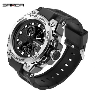 SANDA Waterproof luxury brand sports watches with dual display chronograph men