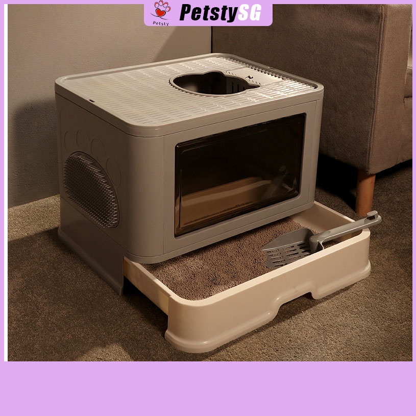 Enclosed Cat Litter Box │ Top Entry Litter Box │ With Self Groomer Brush │  Anti-Splashing Design | Shopee Singapore
