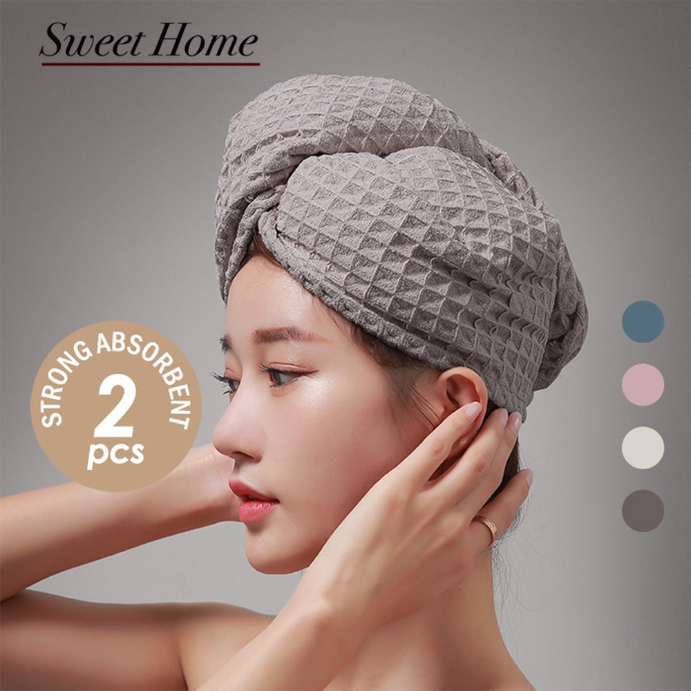 2pcs]Microfiber Waffle Hair Drying Cap Hair Towel Wraps Bath Turbans for  Women Super Absorbent Quick Hair Drying Towels | Shopee Singapore