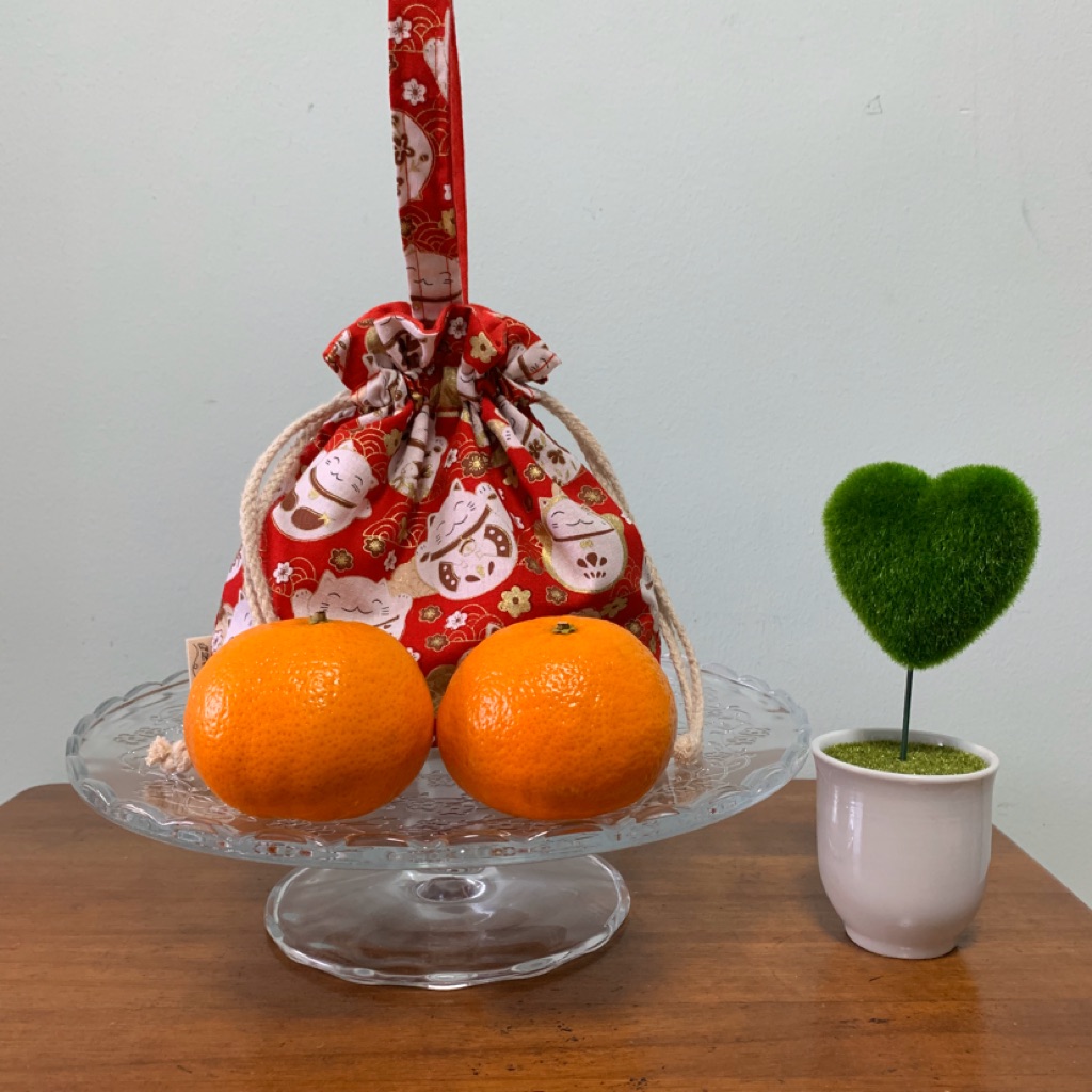 Japanese style Drawstring carrier Bag / Gift Bag mandarin orange bag