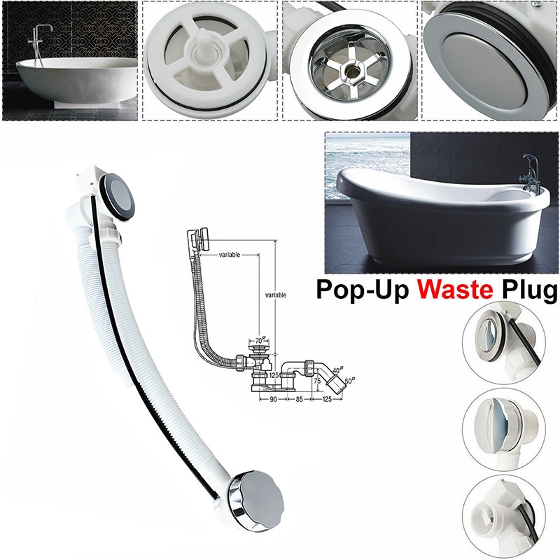 LTConcealed Bath Overflow Waste PopUp Plug Plastic Twist Chrome