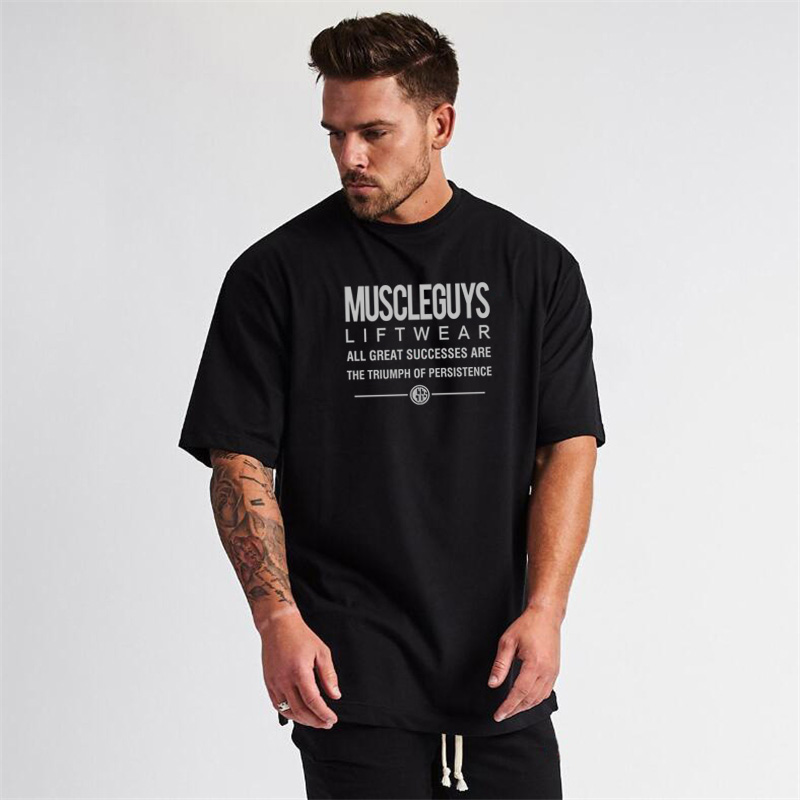 Men Oversized T Shirt Loose Dropped Shoulder Sportswear Summer Cotton Graphic T Shirt Plus Size 8667