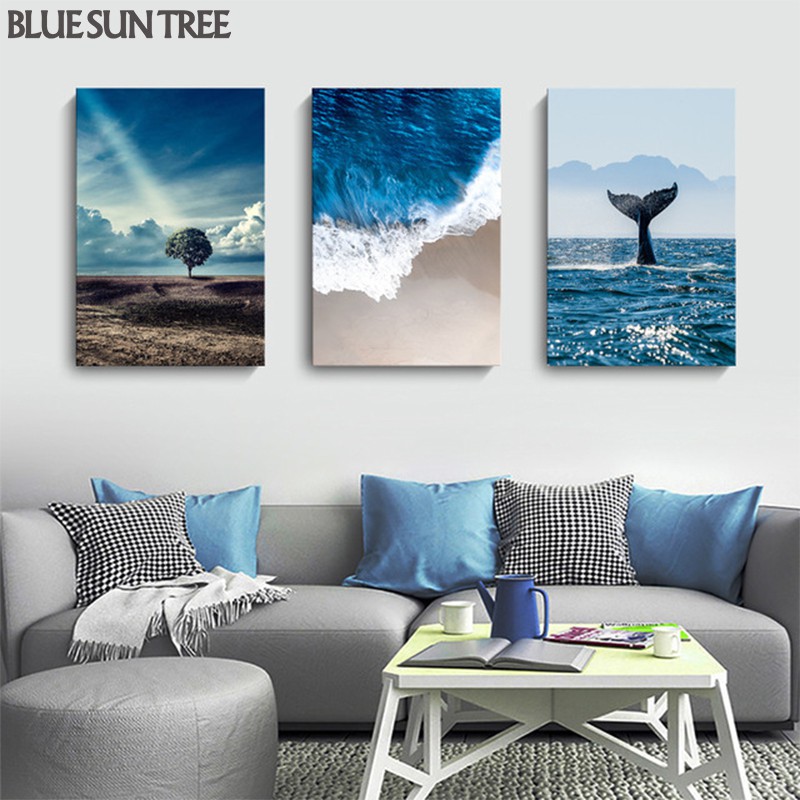 [BlueSunTree] Wall Art/Nordic Decorative Painting/Blue Landscape/Sea