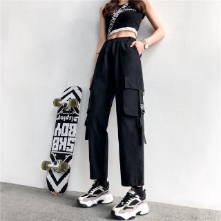 Image of Women Cargo Pant Casual Multi Pockets Casual Pants Straight Slacks Long Trousers and vest Tops