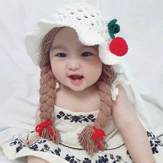 Ready Stock Oppo Cute Cherry Baby Hat With Fake Hair Wig Sun Hat Size 48 -@  52cm Girls Toys | Shopee Singapore