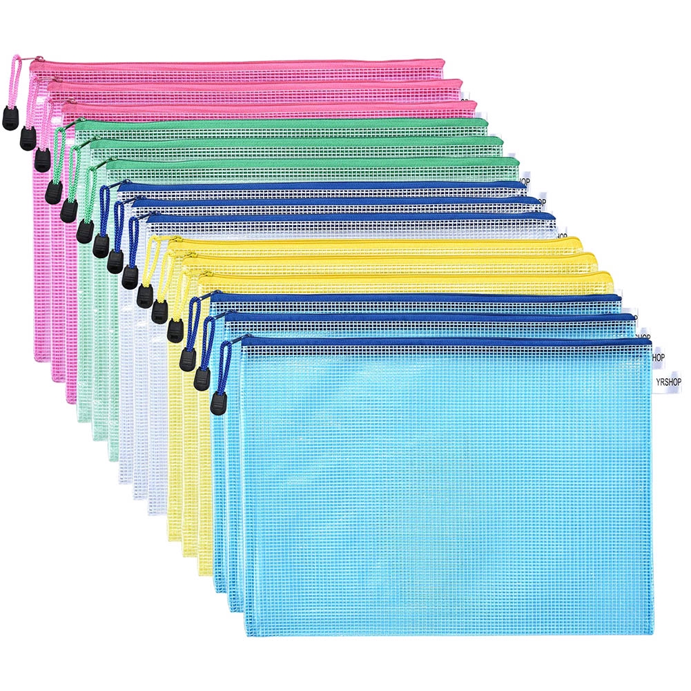 15Pcs Large A4 Clear Mesh Zipper Pouch Zip File Bag Document Folder Weatherproof 