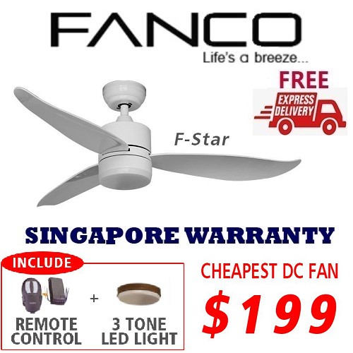 Fanco F Star 3 Blades 36 46 52 Inch Ceiling Fan With Led Light And