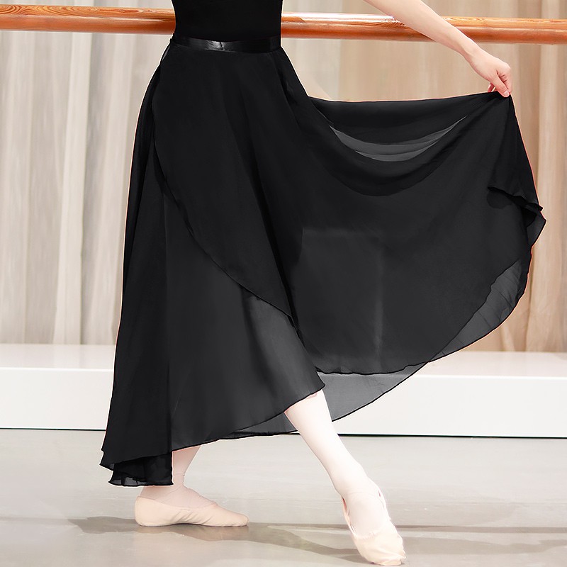 Women Long Chiffon Ballet Skirts Adult Ballroom Dance Skirt Black Burgundy Ballet Costume Waist