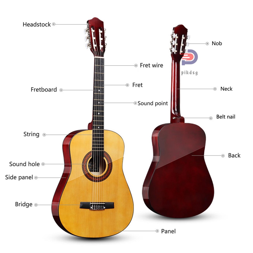 【Ready Stock】38'' Classic Acoustic Guitar 6 Strings Wooden Guitar for Students Beginners (Wood)