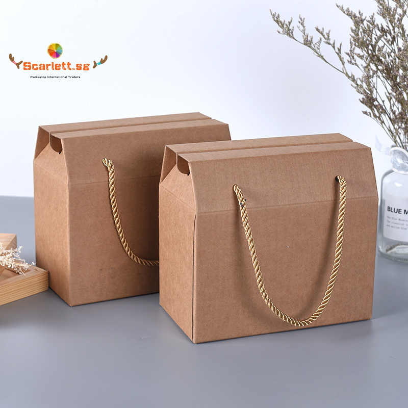 Download 10pcs/lot 6sizes Brown Kraft Paper Cake Box With Handle Kraft Gift Box Bag With Handles Wedding ...