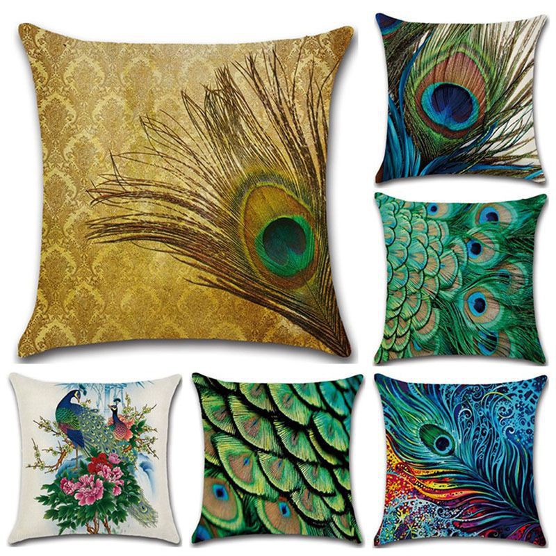 Cover Peacock Feathers Case Sofa Cushion Pillow Bed Home Case Car Decoration