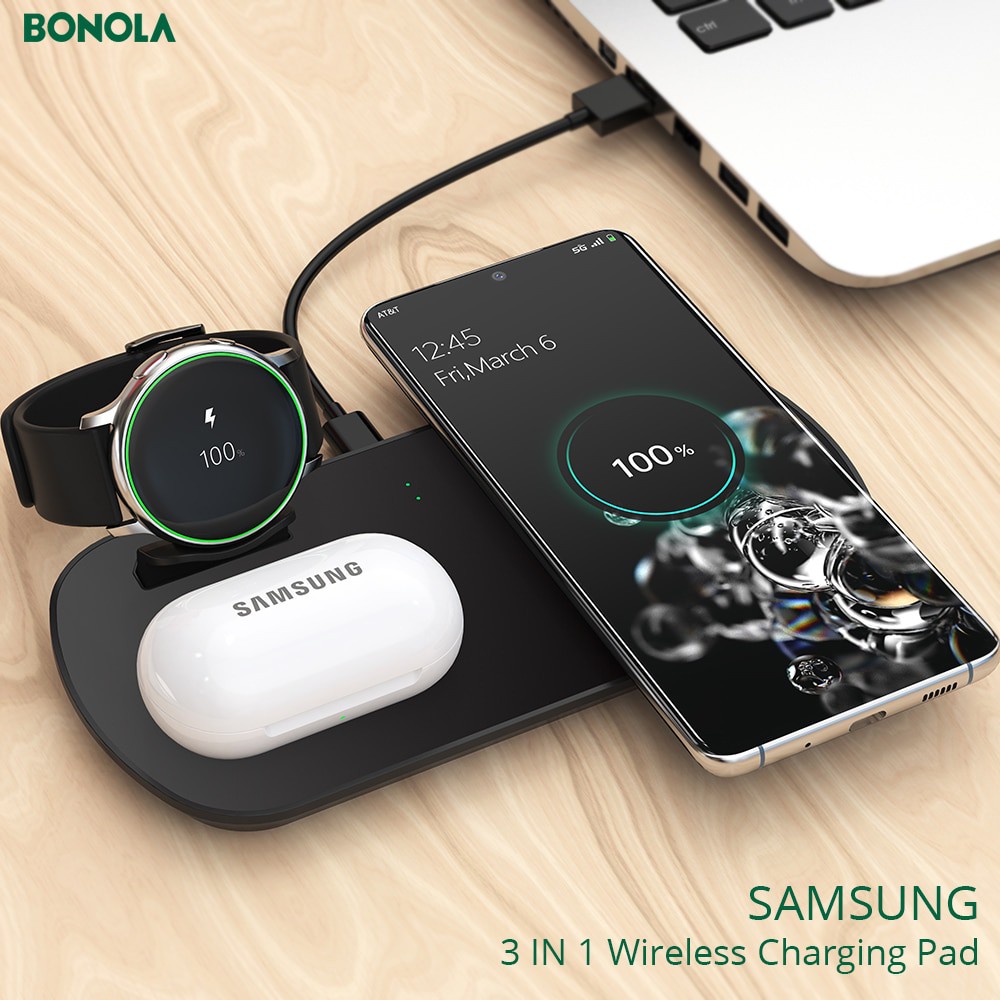 Bonola 3 In 1 Wireless Charging Pad For Samsung S Note10 Galaxy Watch Galaxy Buds Qi Fast Wireless Charger For Samsung Shopee Singapore