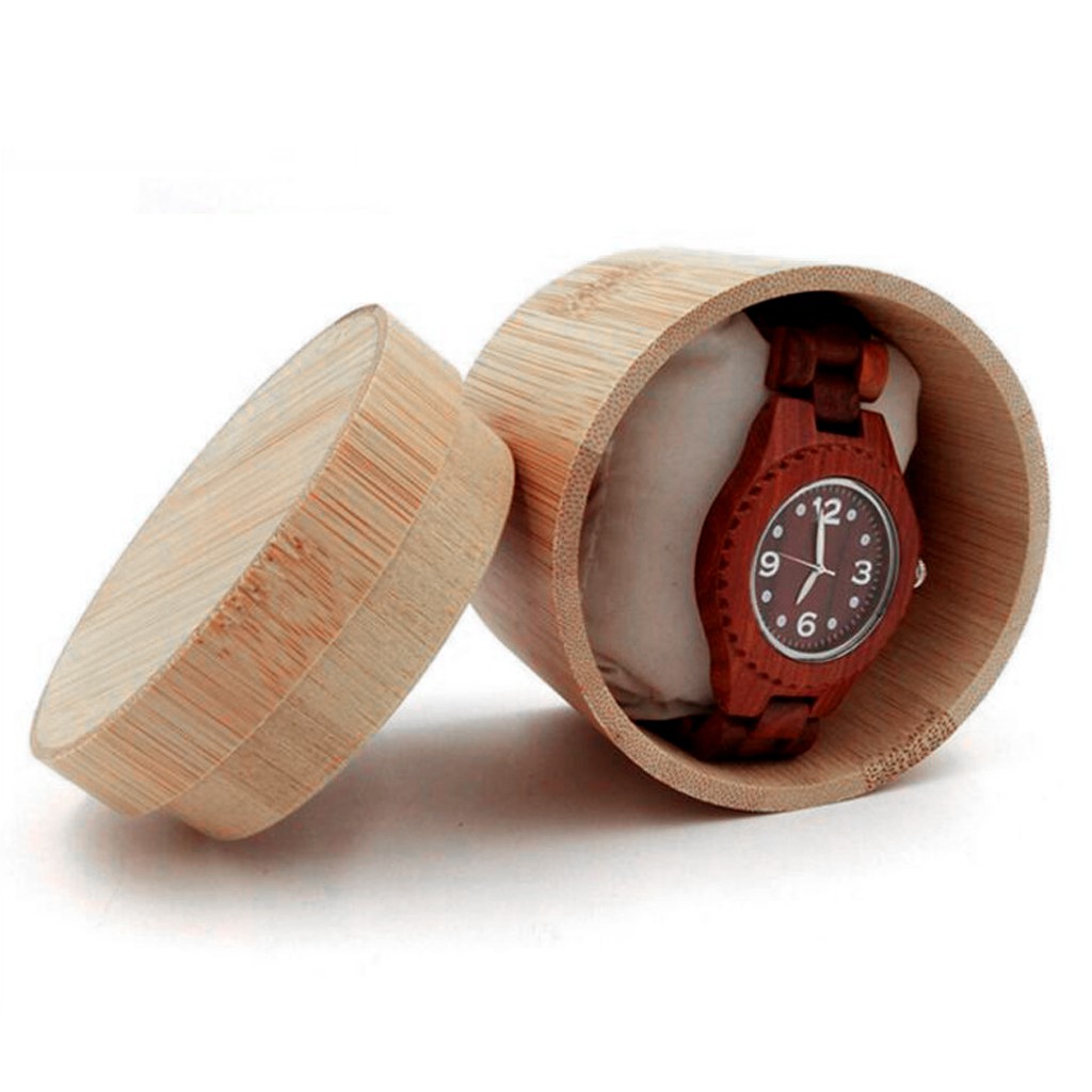 Elegant Bamboo Watch Gift Box Jewelry Display Cylindric Storage