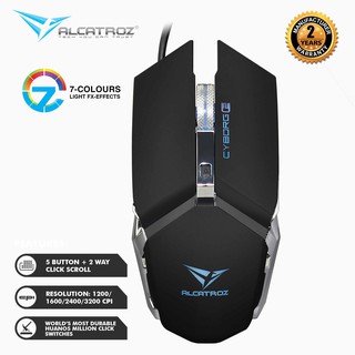 Alcatroz Cyborg C2 5 Button Gaming Mouse (3200 CPI) 7 Colours Light Effects