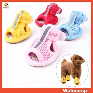 Walmarsp 4 Pcs/Set Pet Dog Shoes Anti-Slip Breathable Soft Mesh Sandals for Puppy