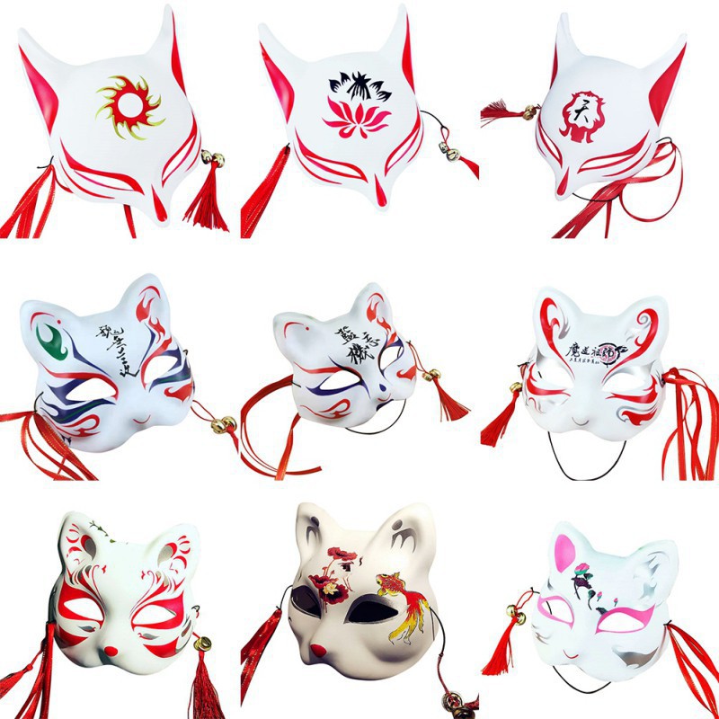 lovelyhome Japanese PVC Fox Mask Demon Kitsune Cosplay Full Face Hand Painted Masquerade Animal Cosplay Kabuki Cat Masks