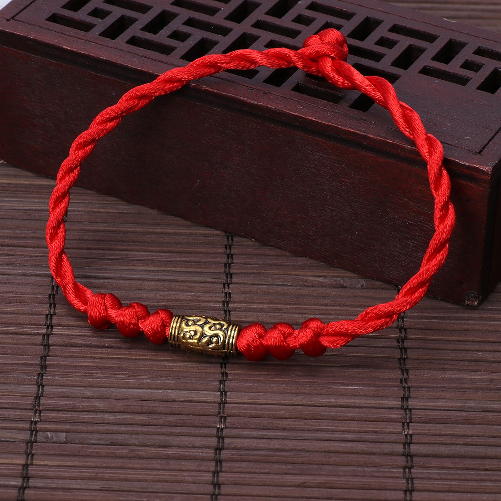 大人女性の Lucky Rope Strap Bracelet With 5 Knotted Beads Red String Chinese