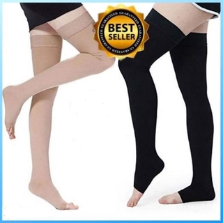 1 Pair Medical Compression Socks Varicose Veins Knee-High Stockings 23-32mmHg Level 2 Men Women Open Toe Skin/Black