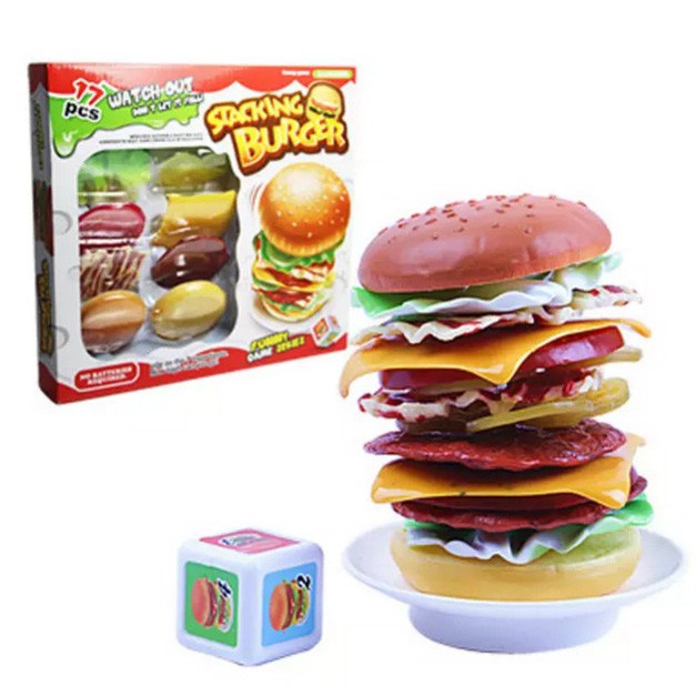 Stacking Burger Toy Hamburger Fun Game Balance High Layers of Stack