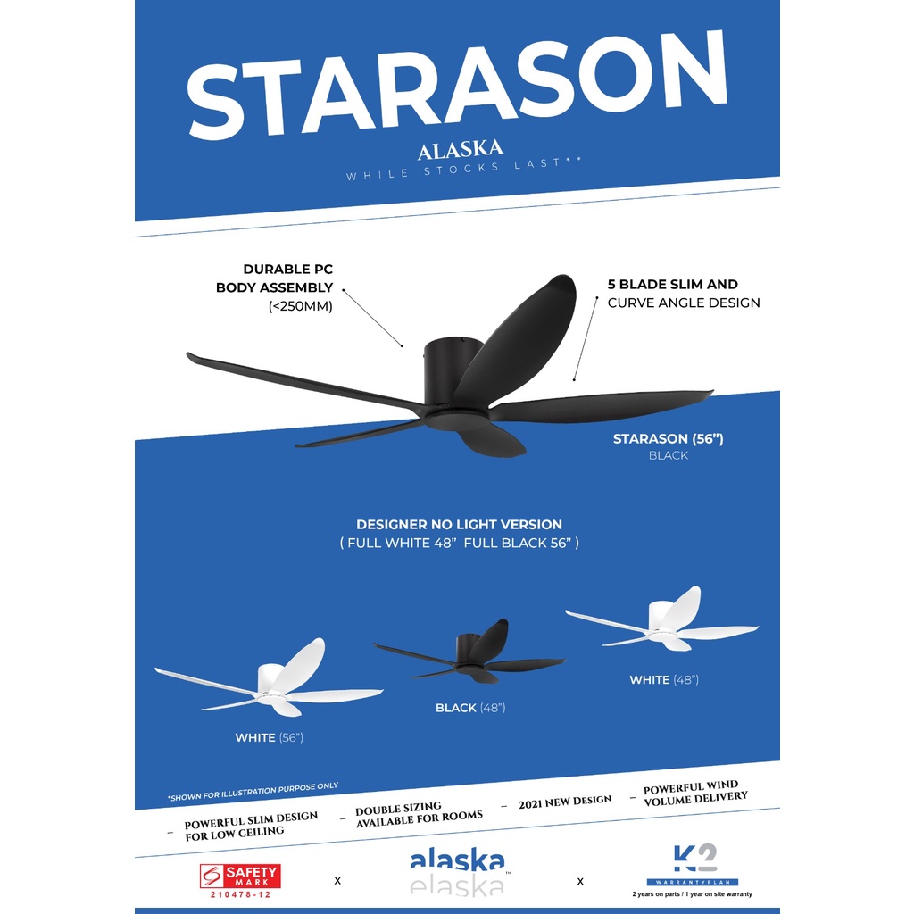 Ceiling Fan ALASKA - STARASON (No Light Version) + Remote Control | Shopee  Singapore