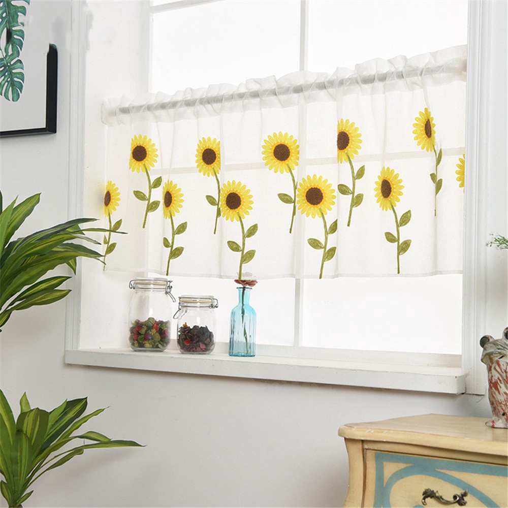 Ready Stock Kitchen Sheer Curtains Sunflower Privacy Curtain Embroidered Valance Short Curtaintier For Small Window Shopee Singapore