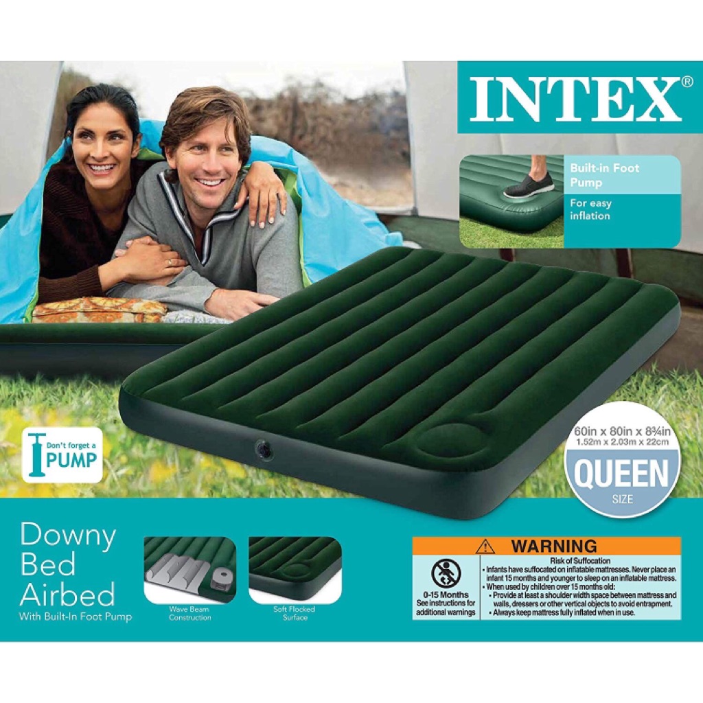 Надувной матрас Intex Queen Downy Airbed со встроенным насосом 152 x 203 x 25 см