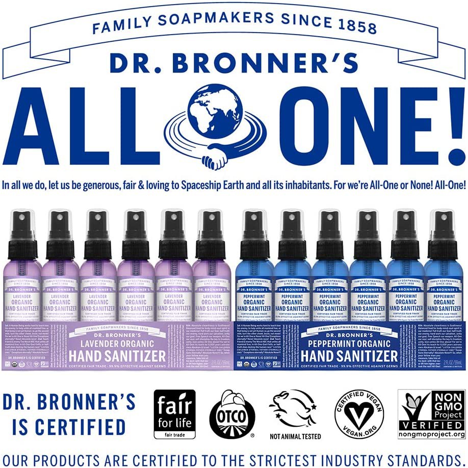 Dr Bronner S Organic Hand Sanitizer Lavender Or Peppermint 59ml Shopee Singapore