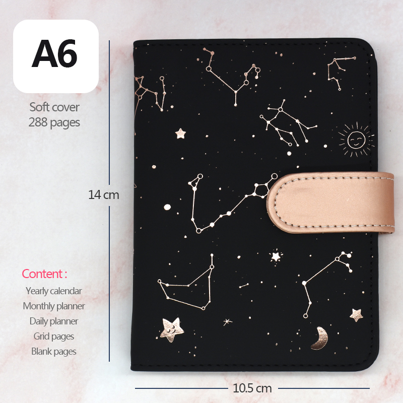 2021 Soft Leather Notebook Planner Starry Sky Pattern A6 Small Diary FullyearPT