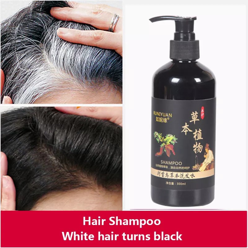 何首乌一洗黑洗发水）herbal formula white hair turn black hair Dye Shampoo For Cover  Gray White Hair wash black hair dye 500ml | Shopee Singapore