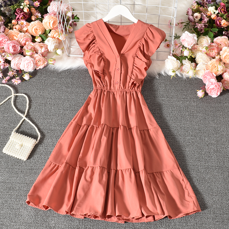 Women Dress Fashion Sexy V Neck Ruffles 