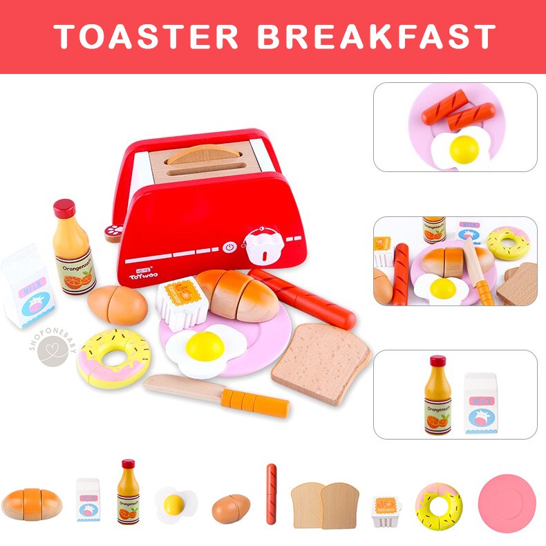 wooden toy toaster set