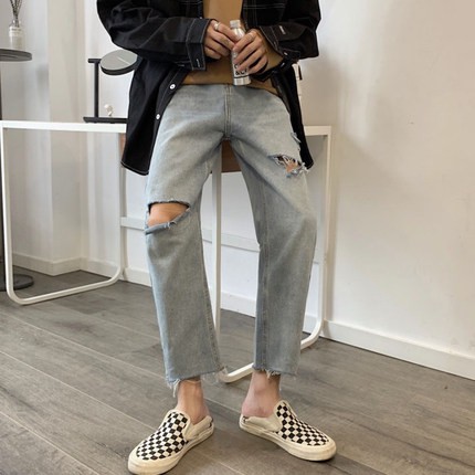 straight cut ripped jeans