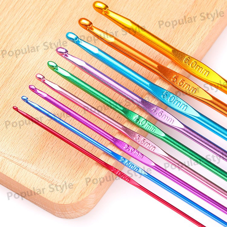 9 Pcs(2.0-6.0mm) Aluminum Crochet Hook Weave Knit Hand Woven Tool Set