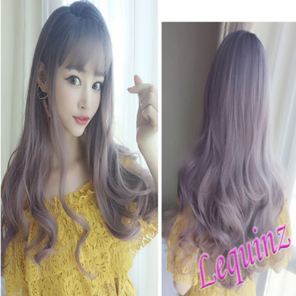 Black To Ash Grey Purplish Pink Wavy Long Hair Wig