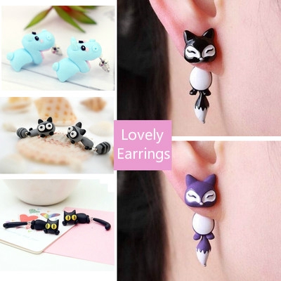 Fashion Cute Fox Plant Handmade Stud Earrings Polymer Clay 3D Cute Cartoon Animal  Earrings | Shopee Singapore