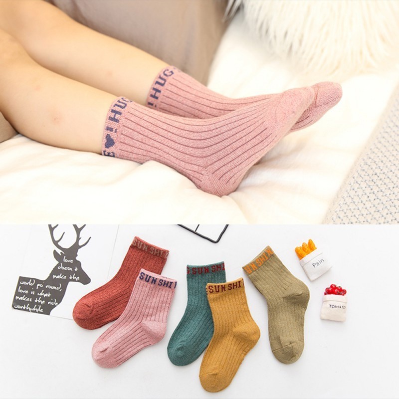 5 Pairs Girls Boys Kids letter Soft Cotton Socks For Age 1-8 Year ...