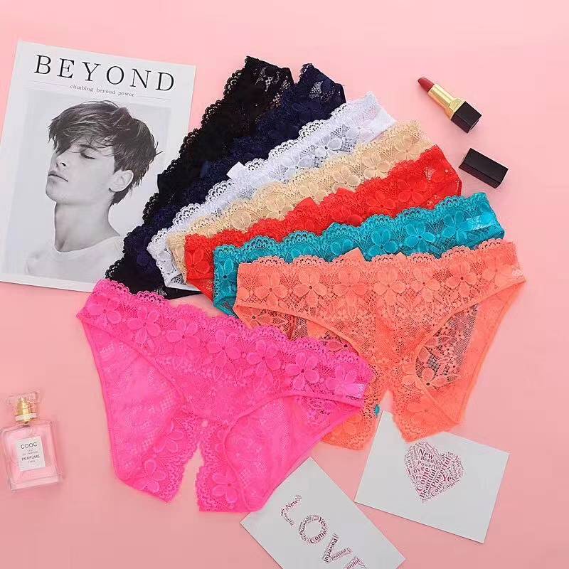 Women Sexy Open Crotch Panties - Hollow Lace Butterfly G-String T-Back Lingerie Underwear Panty#1525