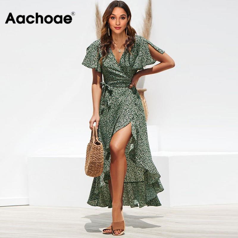 Women Dress】Aachoae Long Wrap Dress 
