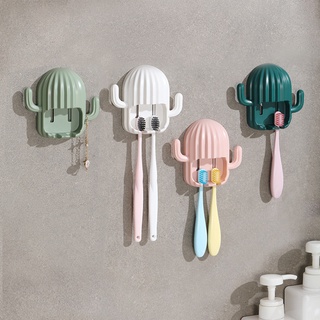 Cartoon Cactus Wall Mounted Toothbrush Holder Punch-Free Wall Hanging Suction Toothbrush Rack Tools