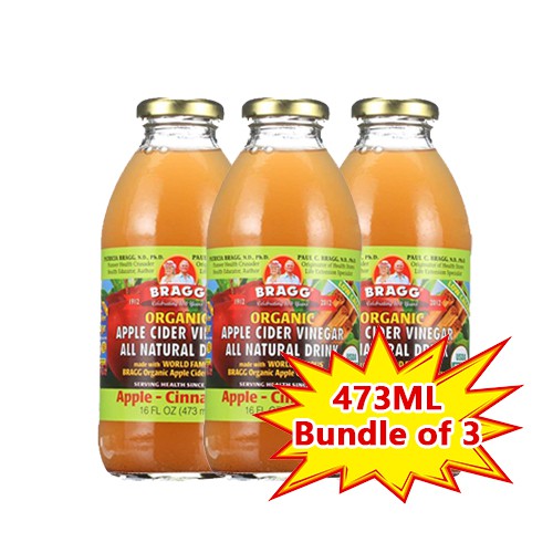 Bragg Organic Apple Cider Vinegar Cinnamon 473ml Detoxorganichealthy Bundle Of 3 - 