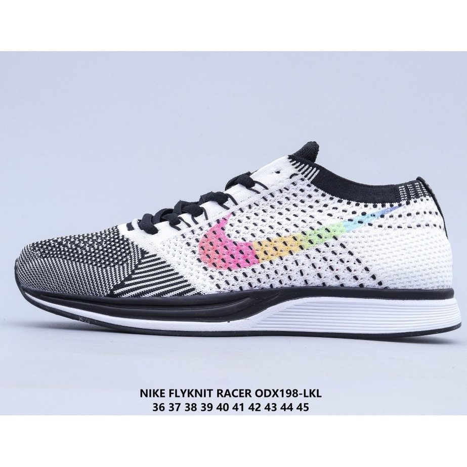 nike flyknit racer black white