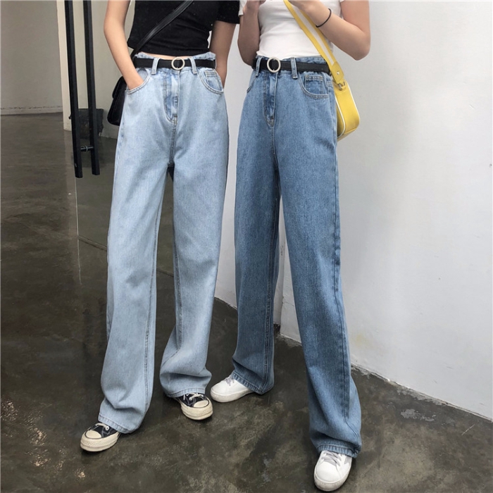 Korean Jeans Women Loose Casual Retro Denim Straight Wide Leg Pants Trousers Shopee Singapore