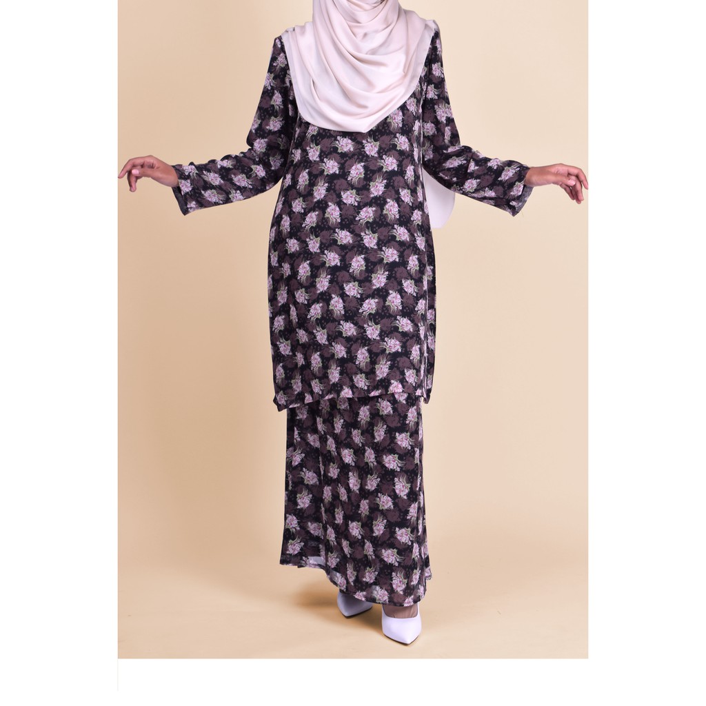 New Design Kurung Moden Chiffon Raya Corak English Dark Brown Xs 3xl Shopee Singapore