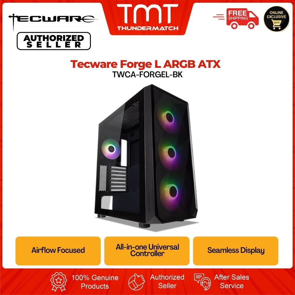 TMT Tecware Forge L ARGB ATX Casing | BLACK | 3*14CM ARGB Front Fan | 1 ...